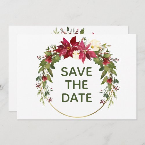 Elegant Red Poinsettia Christmas Save The Date Invitation