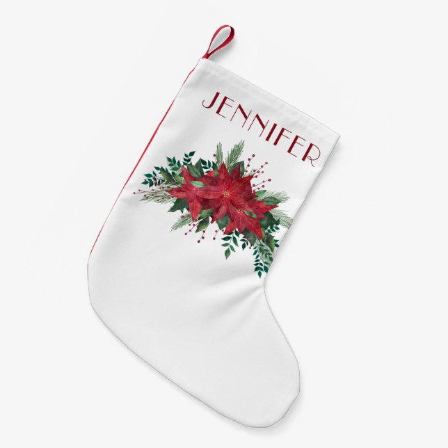 Elegant Red Poinsettia Christmas Small Christmas Stocking (Front (Hanging))