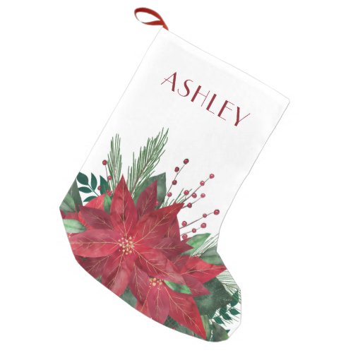 Elegant Red Poinsettia Christmas Small Christmas Stocking