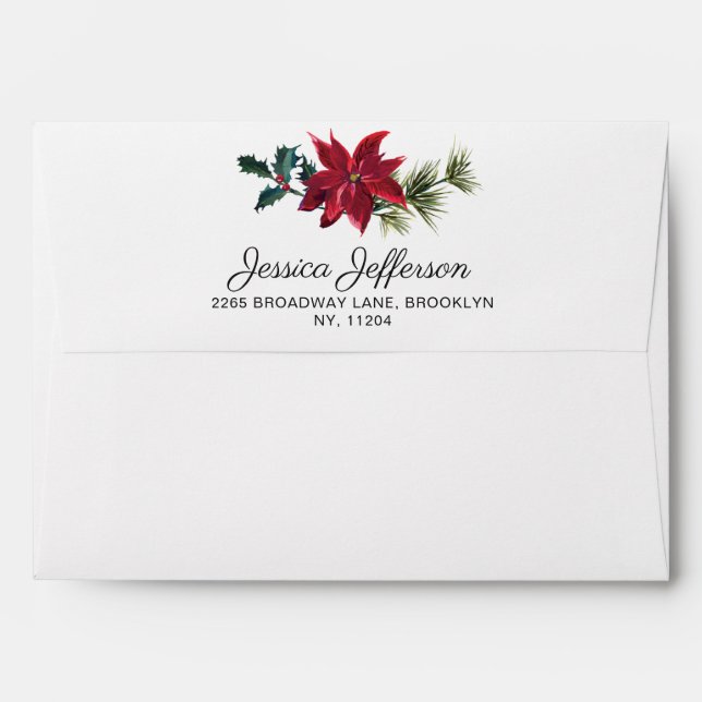 Elegant Red Poinsettia Christmas Watercolor Envelope (Back (Top Flap))