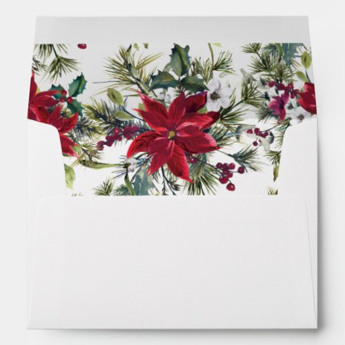 Elegant Red Poinsettia Christmas Watercolor Red Envelope