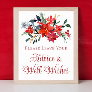 Elegant Red Poinsettia Christmas Wedding Advice Poster