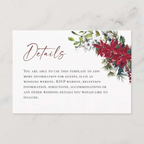 Elegant Red Poinsettia Christmas Wedding Details Enclosure Card