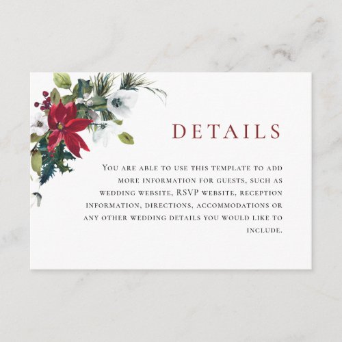 Elegant Red Poinsettia Christmas Wedding Details Enclosure Card