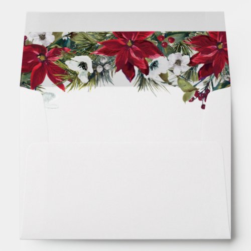 Elegant Red Poinsettia Christmas Wedding Envelope