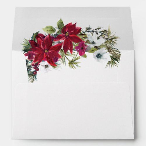 Elegant Red Poinsettia Christmas Wedding Envelope