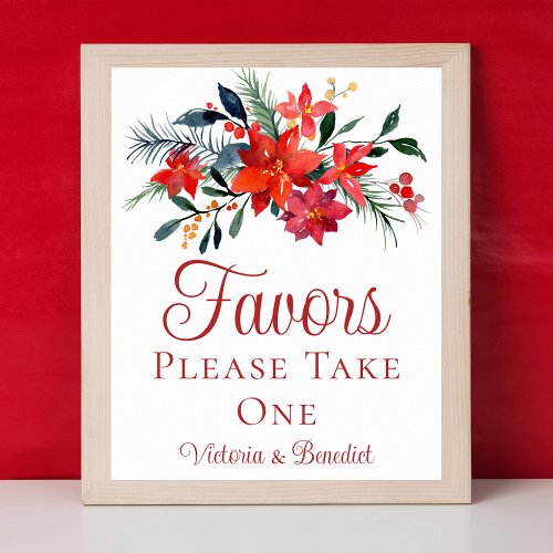 Elegant Red Poinsettia Christmas Wedding Favors Poster