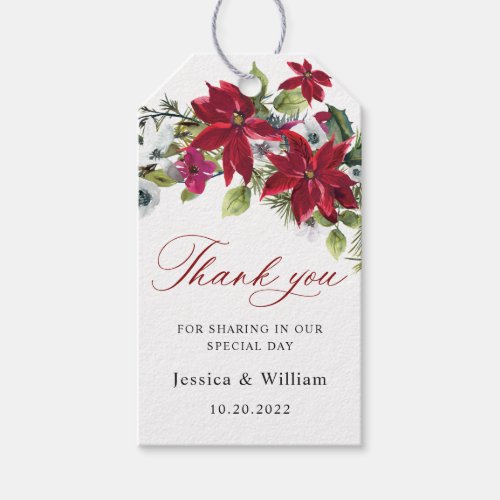 Elegant Red Poinsettia Christmas Wedding Gift Tags