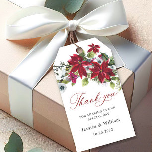 Elegant Red Poinsettia Christmas Wedding Gift Tags