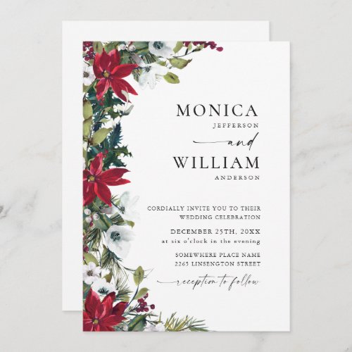 Elegant Red Poinsettia Christmas Wedding Invitation