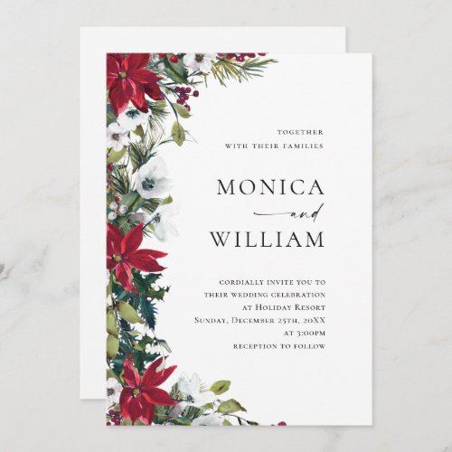 Elegant Red Poinsettia Christmas Wedding Invitation