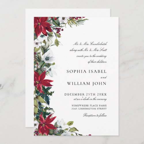 Elegant Red Poinsettia Christmas Wedding Invitation