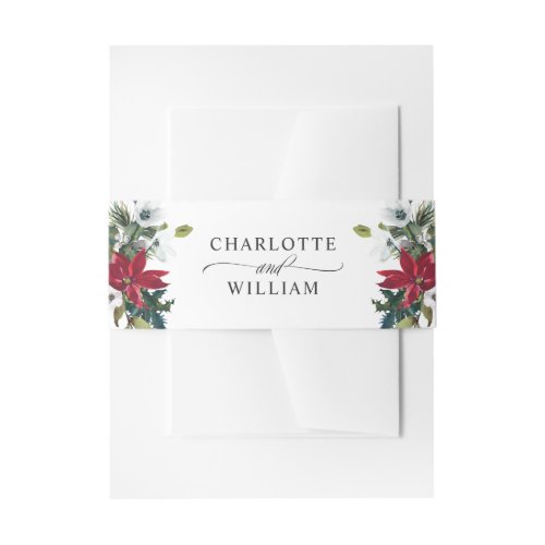 Elegant Red Poinsettia Christmas Wedding Invitation Belly Band