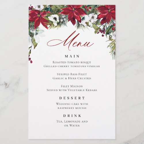 Elegant Red Poinsettia Christmas Wedding Menu