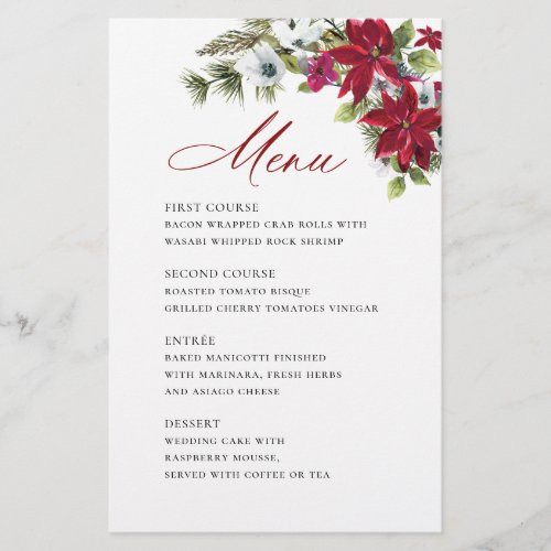 Elegant Red Poinsettia Christmas Wedding Menu