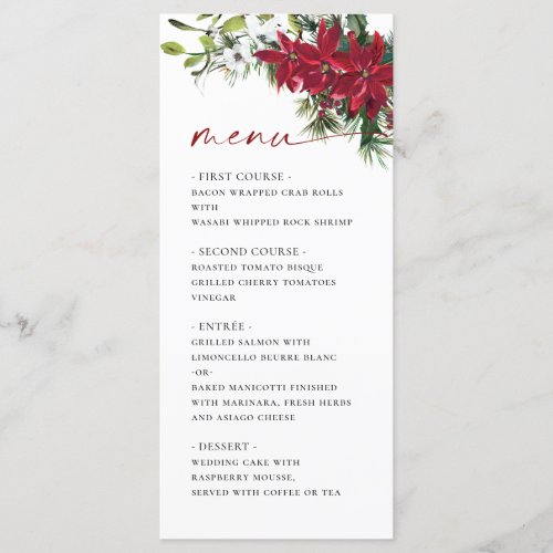 Elegant Red Poinsettia Christmas Wedding Menu