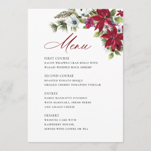 Elegant Red Poinsettia Christmas Wedding Menu