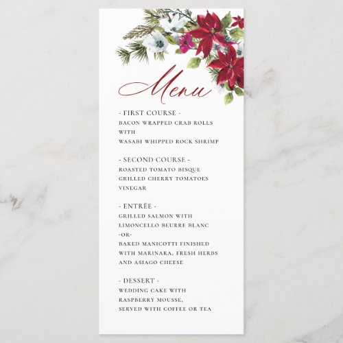 Elegant Red Poinsettia Christmas Wedding Menu