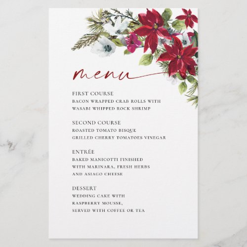 Elegant Red Poinsettia Christmas Wedding Menu