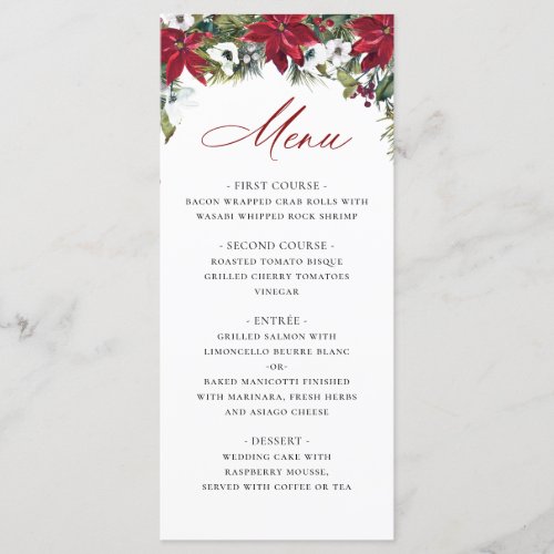 Elegant Red Poinsettia Christmas Wedding Menu