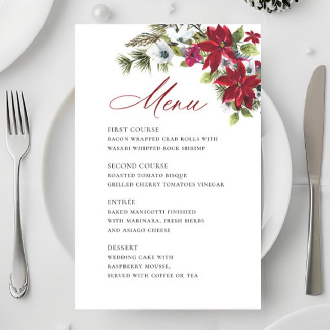 Elegant Red Poinsettia Christmas Wedding Menu (Creator Uploaded)