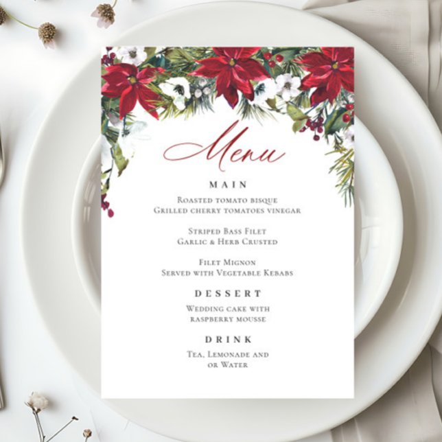 Elegant Red Poinsettia Christmas Wedding Menu (Creator Uploaded)