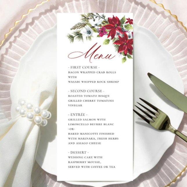 Elegant Red Poinsettia Christmas Wedding Menu (Creator Uploaded)