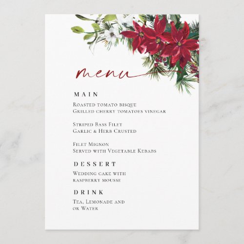 Elegant Red Poinsettia Christmas Wedding Menu