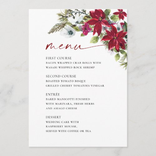 Elegant Red Poinsettia Christmas Wedding Menu