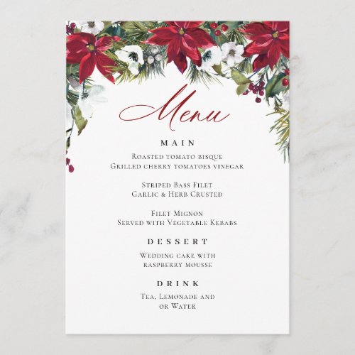 Elegant Red Poinsettia Christmas Wedding Menu