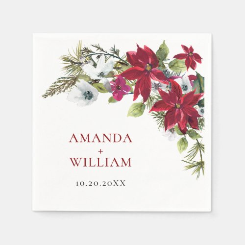 Elegant Red Poinsettia Christmas Wedding Napkins