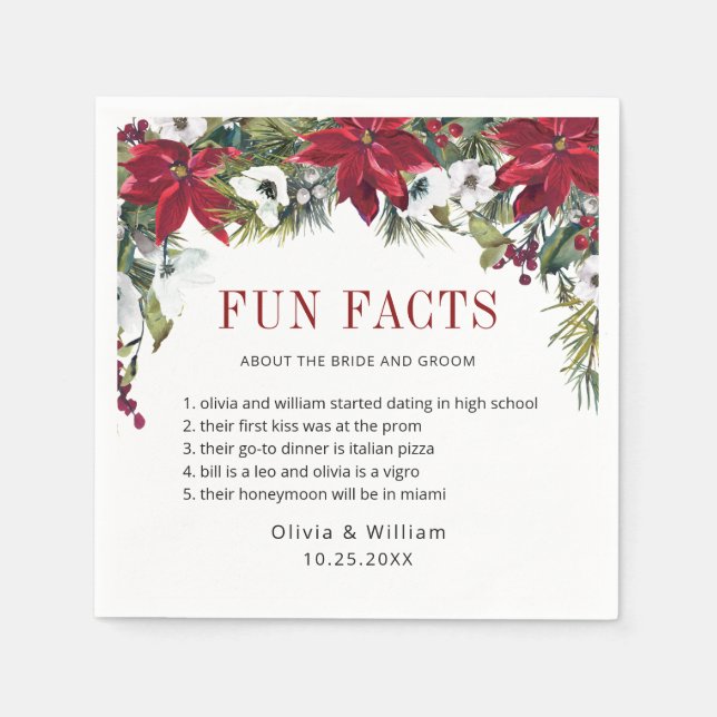 Elegant Red Poinsettia Christmas Wedding Napkins (Front)