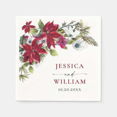 Elegant Red Poinsettia Christmas Wedding Napkins