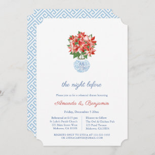 Elegant Red Poinsettia Christmas Wedding Rehearsal Invitation