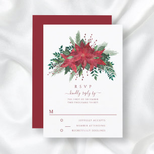 Elegant Red Poinsettia Christmas Wedding RSVP Card