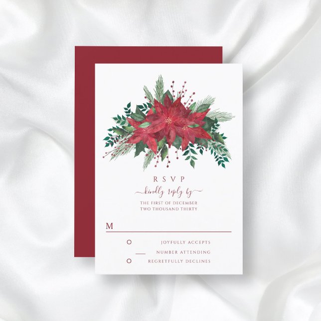 Elegant Red Poinsettia Christmas Wedding RSVP Card (Creator Uploaded)