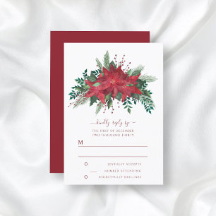 Elegant Red Poinsettia Christmas Wedding RSVP Card