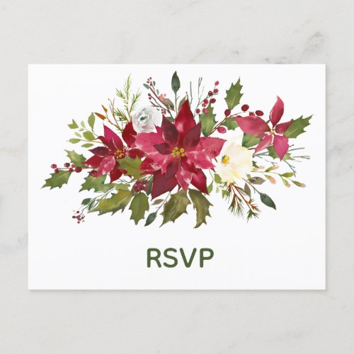 Elegant Red Poinsettia Christmas Wedding RSVP Invitation Postcard