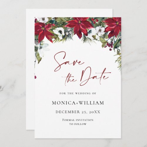 Elegant Red Poinsettia Christmas Wedding Save The Date