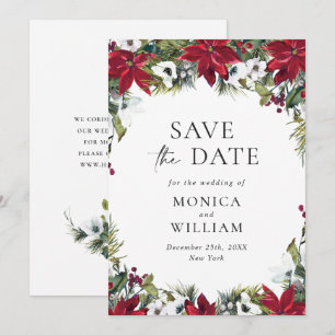 Elegant Red Poinsettia Christmas Wedding Save The Date