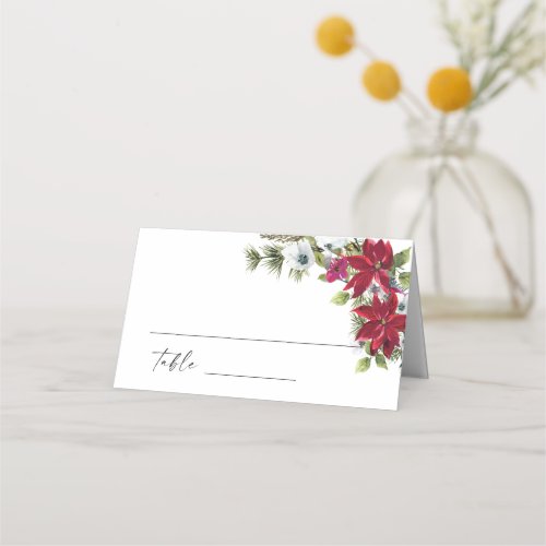 Elegant Red Poinsettia Christmas Wedding Table Place Card