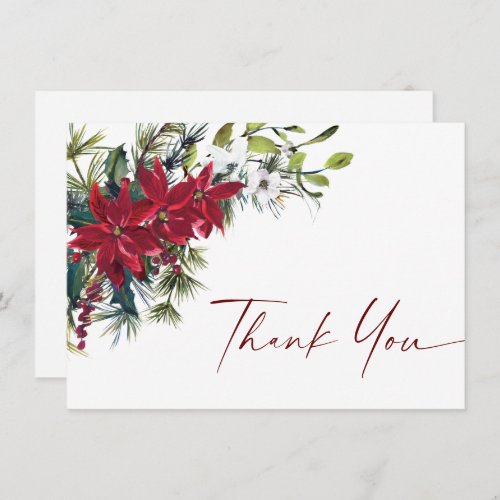 Elegant Red Poinsettia Christmas Wedding Winter Thank You Card