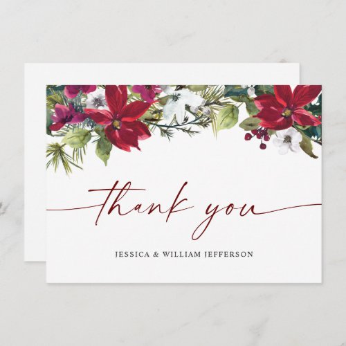 Elegant Red Poinsettia Christmas Wedding Winter Thank You Card