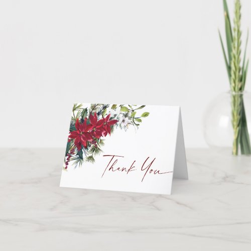 Elegant Red Poinsettia Christmas Wedding Winter Thank You Card