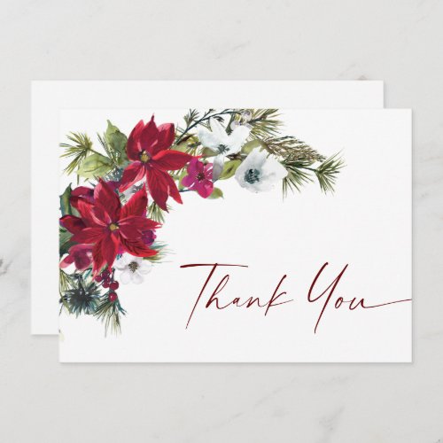 Elegant Red Poinsettia Christmas Wedding Winter Thank You Card