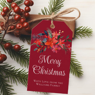 Elegant Red Poinsettia Custom Merry Christmas Gift Tags