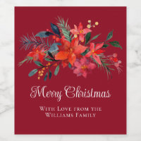 Classic Poinsettia Simple Modern Chic Christmas Wine Label