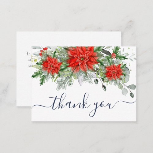 Elegant Red Poinsettia Eucalyptus Pine Thank You Note Card