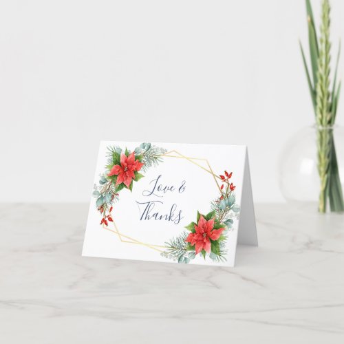 Elegant Red Poinsettia Eucalyptus Watercolor Pine Thank You Card