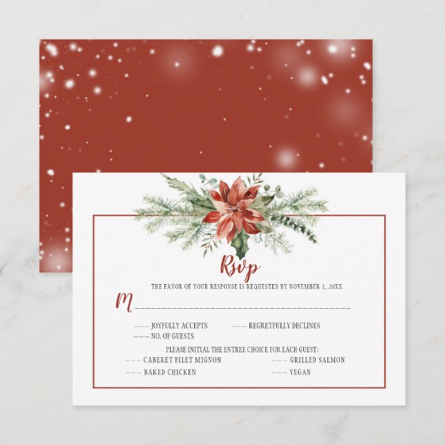 Elegant Red Poinsettia Evergreen Christmas RSVP (Front/Back)